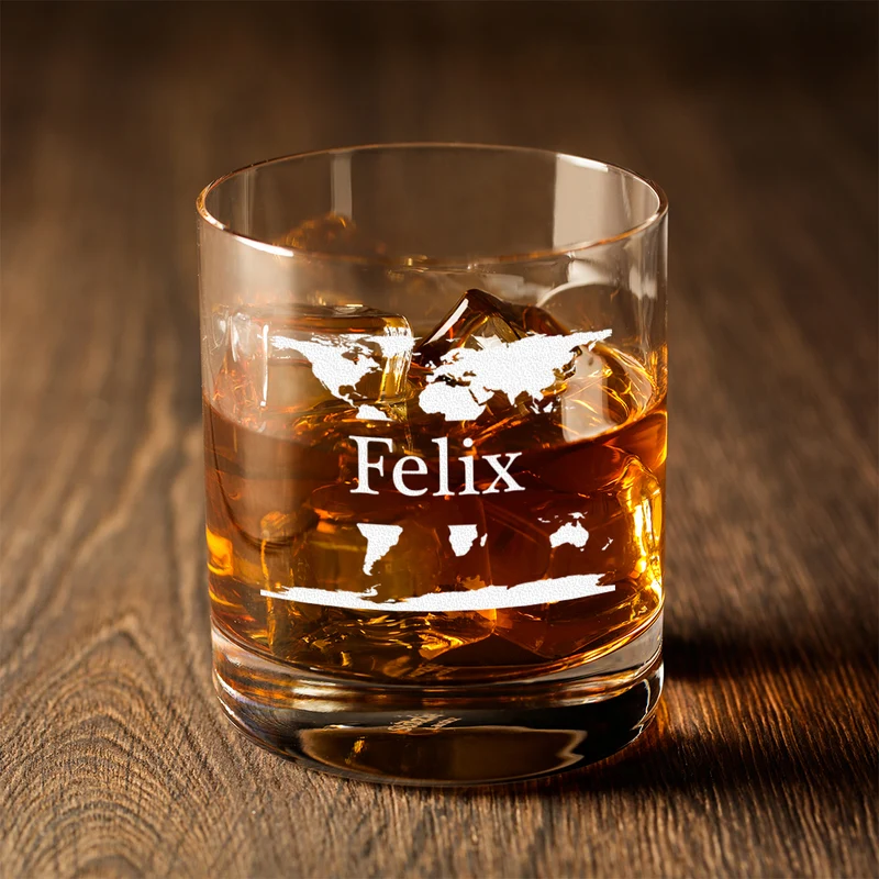 Whisky-Set Dekanter 850 ml + Tumbler 320 ml mit Gravur - Motiv "Weltkarte"