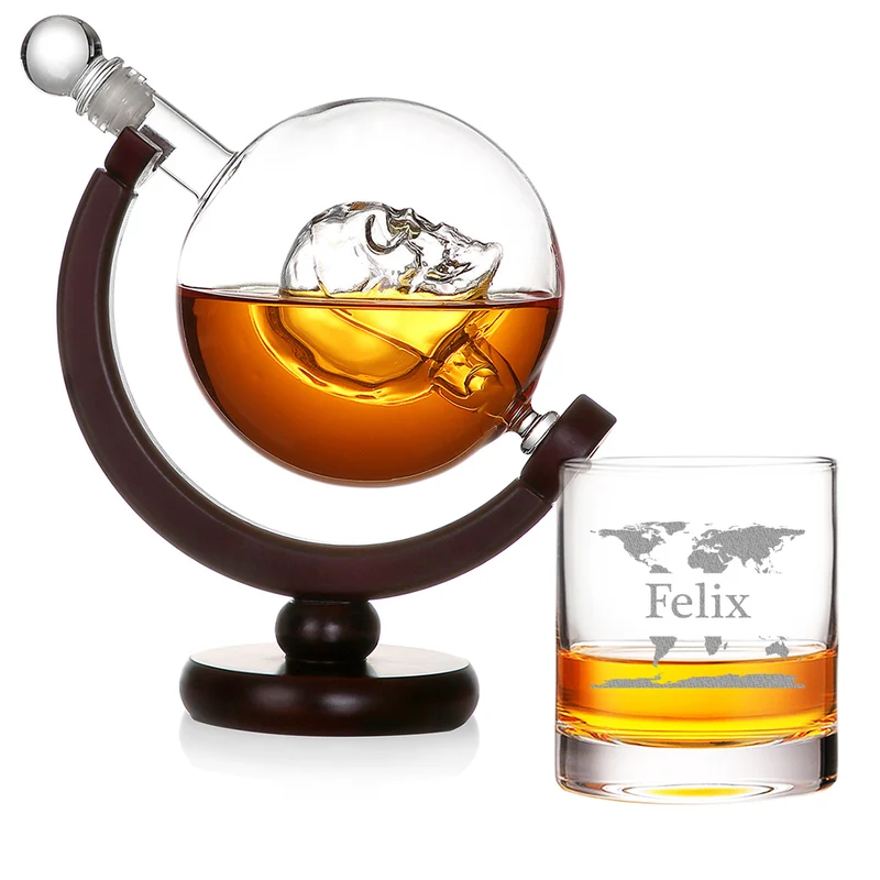 Whisky-Set Dekanter 850 ml + Tumbler 320 ml mit Gravur - Motiv "Weltkarte"