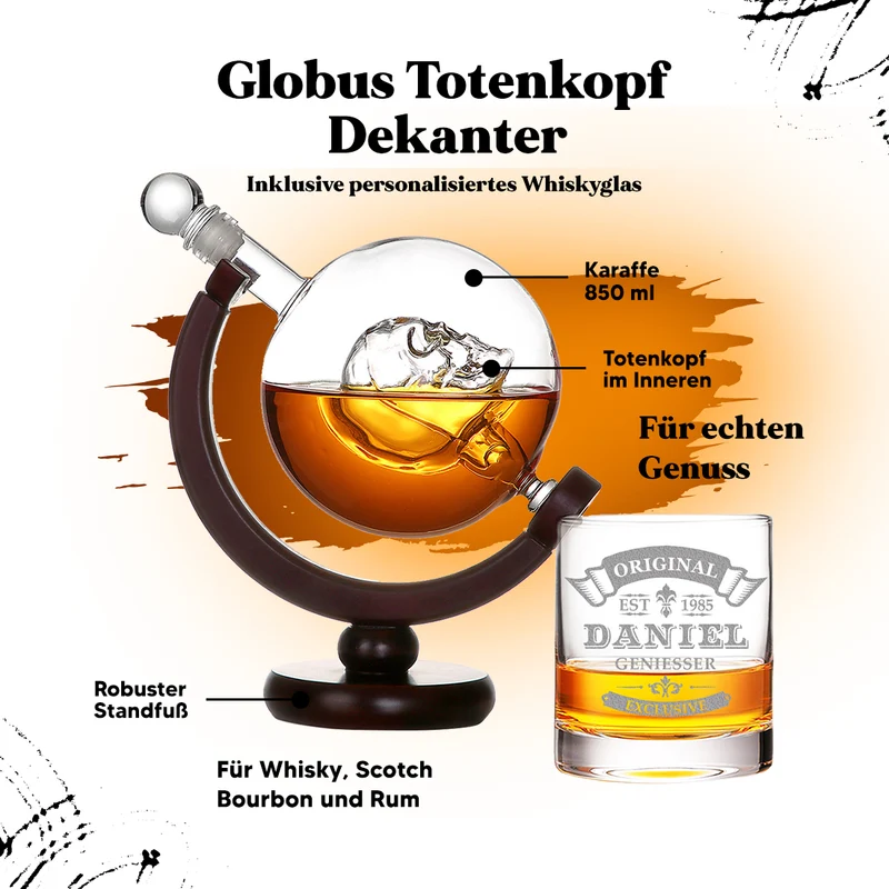 Whisky Skull Dekanter Set 850 ml mit Tumbler 320 ml - Motiv Original Exklusive