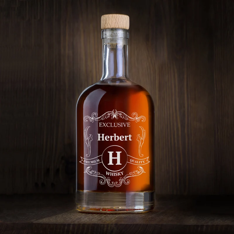 Flasche aus Glas 700 ml für Whisky mit personalisierter Gravur - Motiv Barock Rustikal