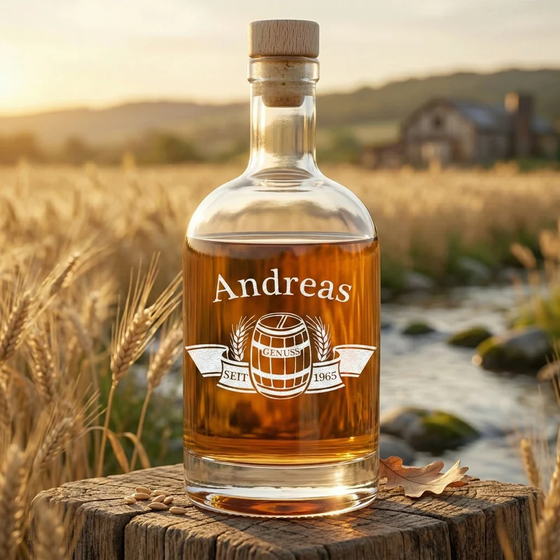 Whisky Flasche 700 ml mit Gravur "Fass im Banner" - ideal als Geschenk