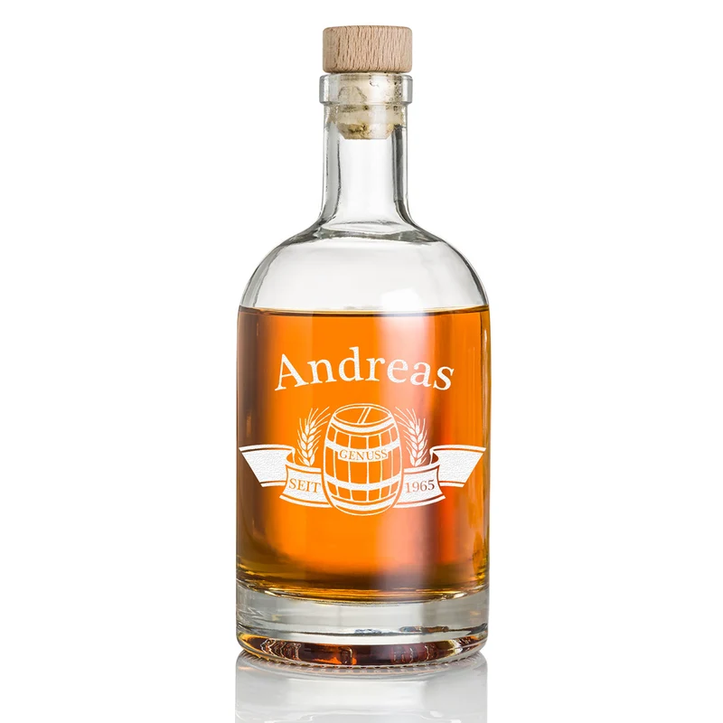 Whisky Flasche 700 ml mit Gravur "Fass im Banner" - ideal als Geschenk