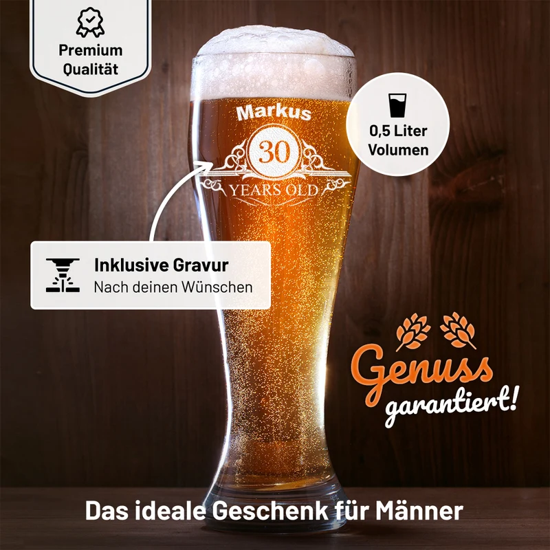 Weizenbierglas 0,5 Liter mit Namen graviert - personalisiertes Geschenk