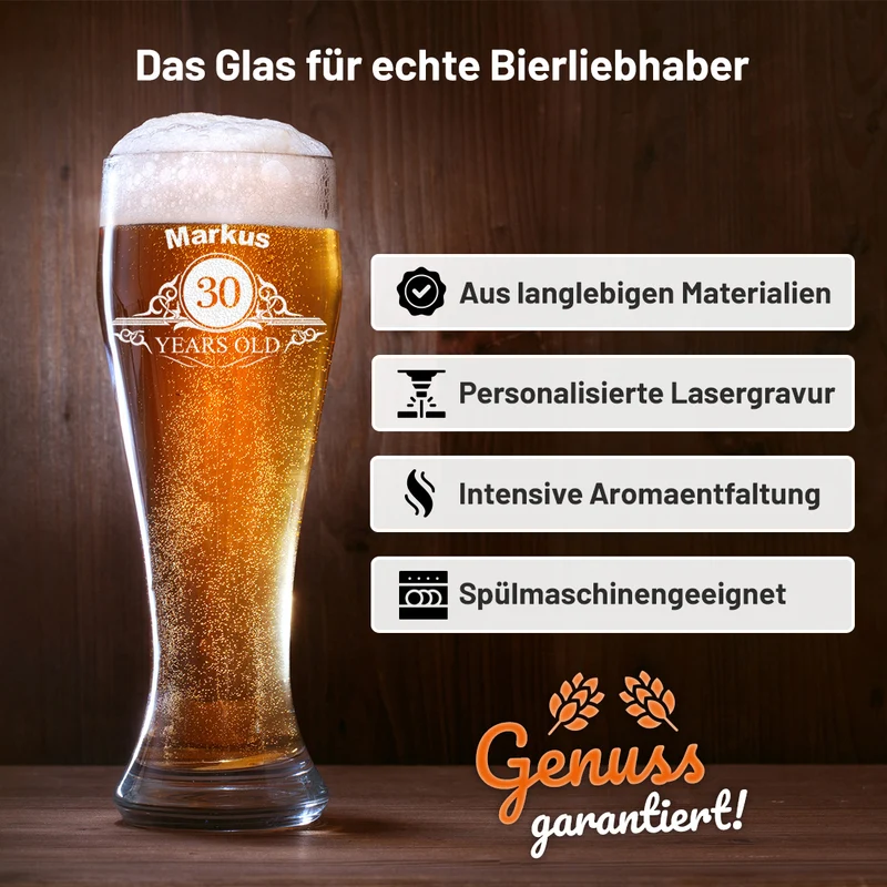 Weizenbierglas 0,5 Liter mit Namen graviert - personalisiertes Geschenk