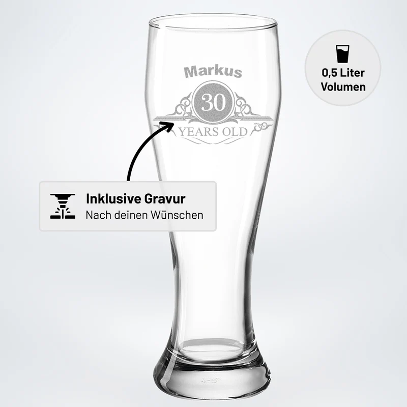 Weizenbierglas 0,5 Liter mit Namen graviert - personalisiertes Geschenk