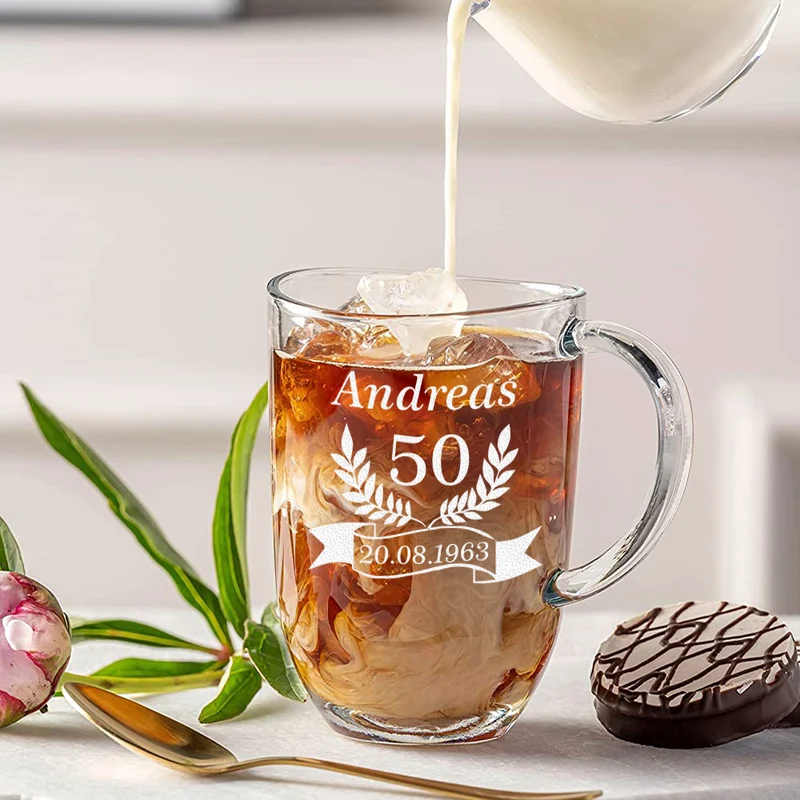 Moderne Teetasse aus Glas 380 ml mit Gravur