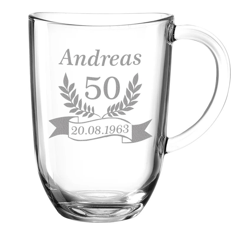 Moderne Teetasse aus Glas 380 ml mit Gravur