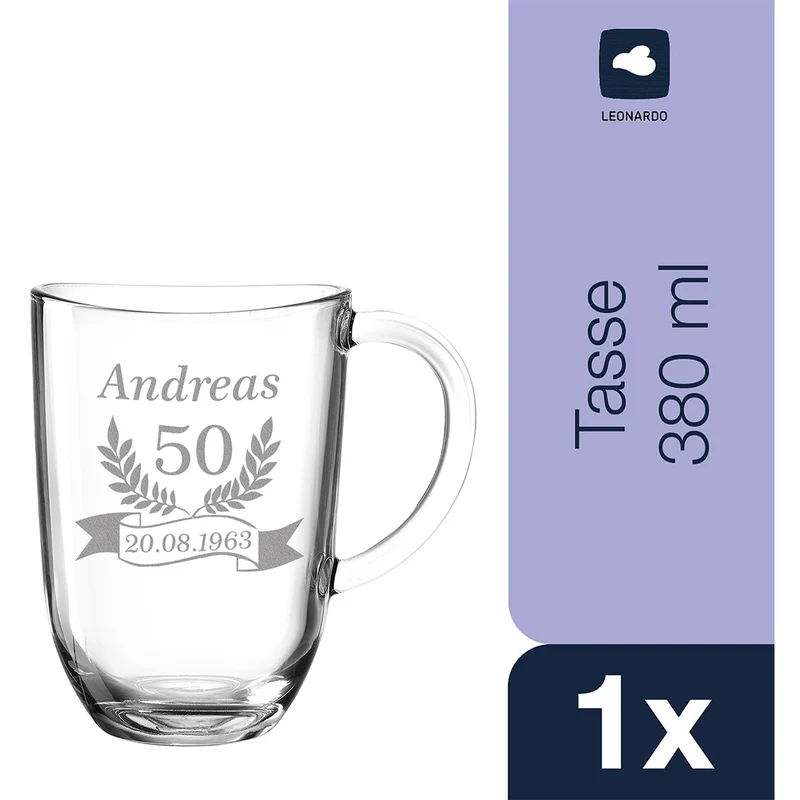 Moderne Teetasse aus Glas 380 ml mit Gravur