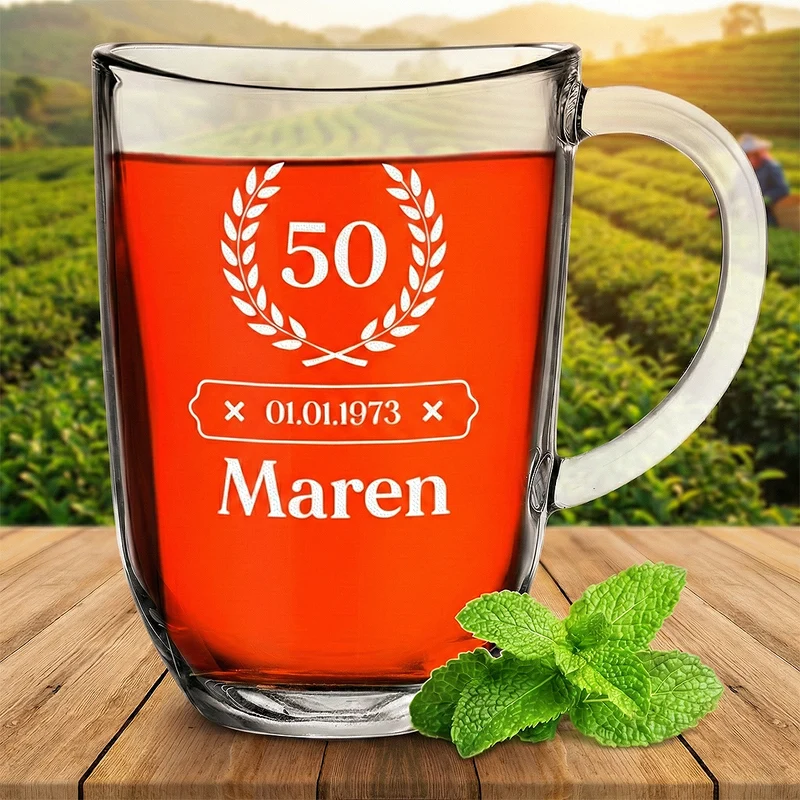 Teeglas 380 ml modern mit personalisierter Gravur - ideal zum Geburtstag