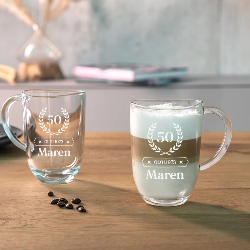 Teeglas 380 ml modern mit personalisierter Gravur - ideal zum Geburtstag