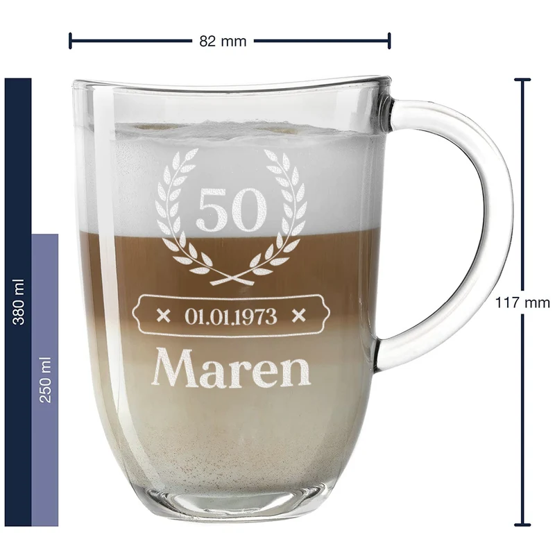 Teeglas 380 ml modern mit personalisierter Gravur - ideal zum Geburtstag