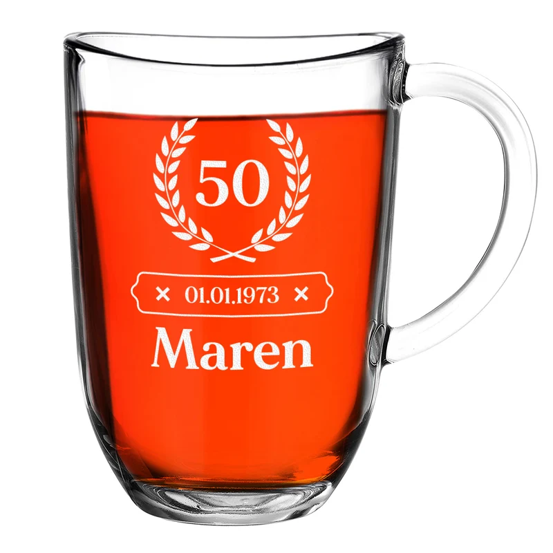 Teeglas 380 ml modern mit personalisierter Gravur - ideal zum Geburtstag