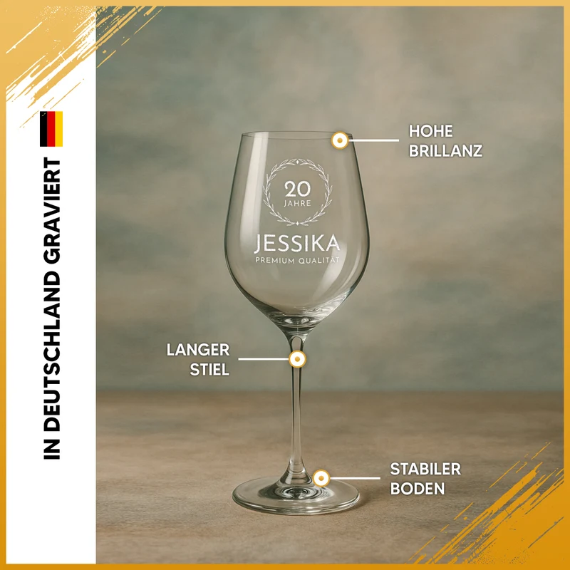 Weinglas modern 440 ml mit Wunschgravur zum Geburtstag