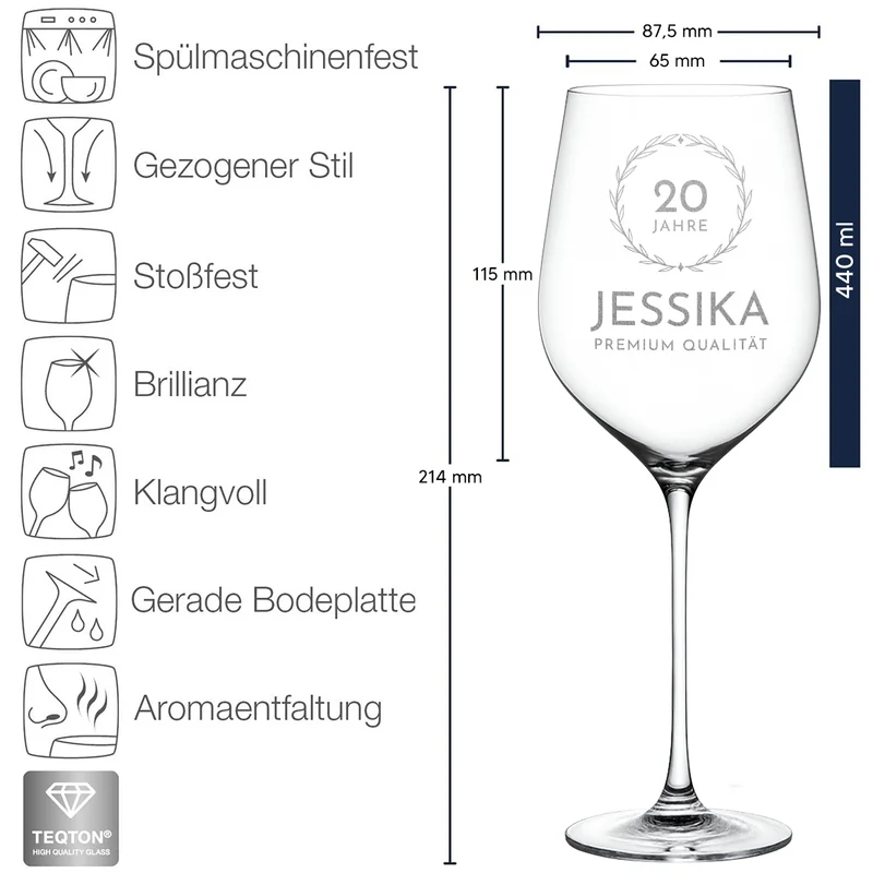Weinglas modern 440 ml mit Wunschgravur zum Geburtstag