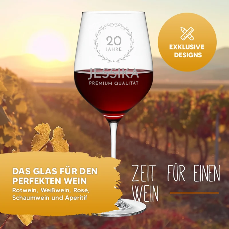 Weinglas modern 440 ml mit Wunschgravur zum Geburtstag
