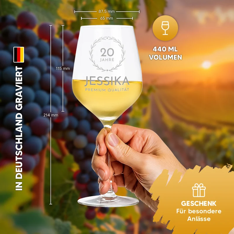 Weinglas modern 440 ml mit Wunschgravur zum Geburtstag