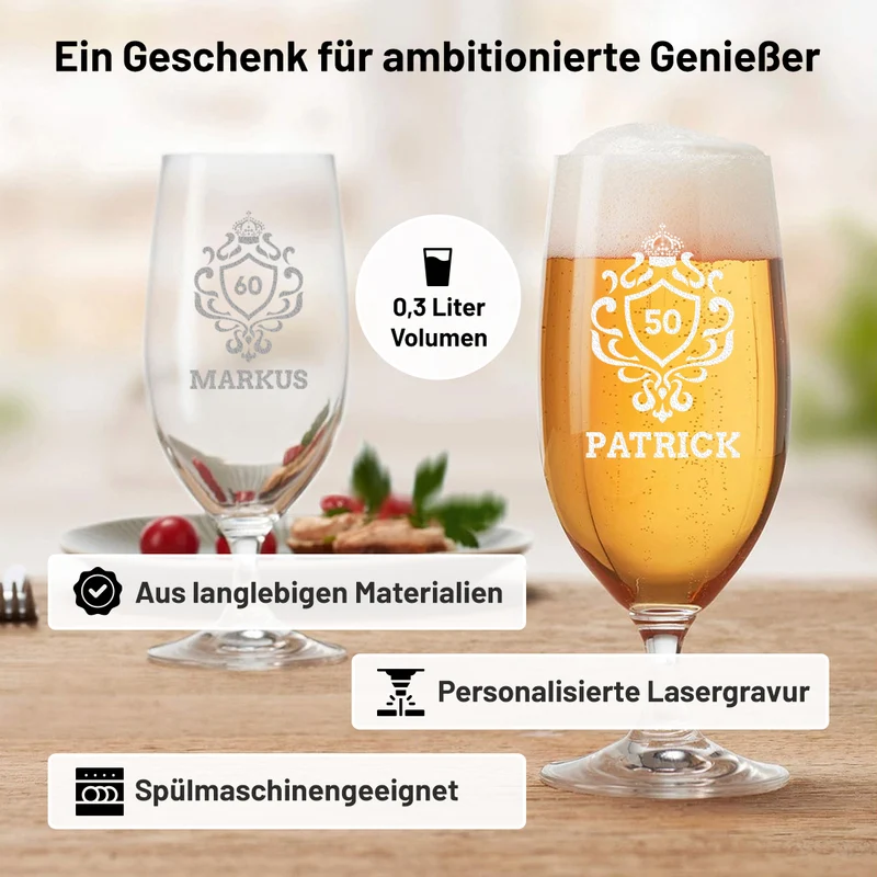 Pilstulpe Bierglas 0,3 Liter mit Gravur als Geburtstagsgeschenk