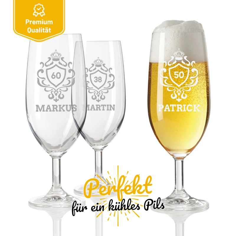 Pilstulpe Bierglas 0,3 Liter mit Gravur als Geburtstagsgeschenk