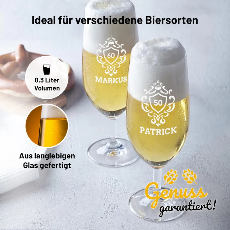 Pilstulpe Bierglas 0,3 Liter mit Gravur als Geburtstagsgeschenk