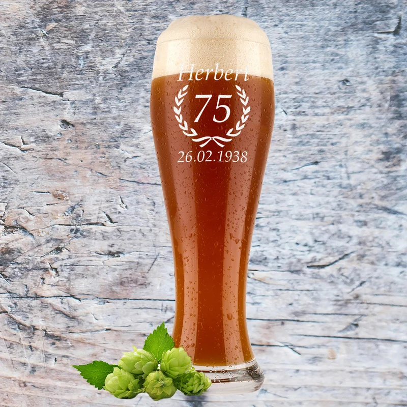 Weizenbierglas 0,5 Liter mit Gravur zum Geburtstag