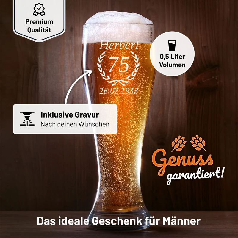 Weizenbierglas 0,5 Liter mit Gravur zum Geburtstag