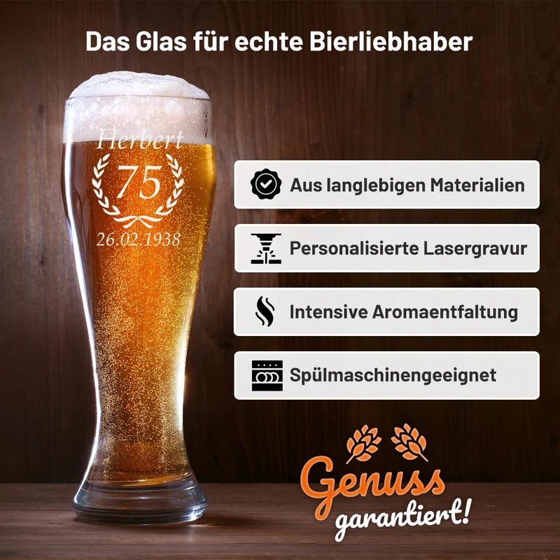 Weizenbierglas 0,5 Liter mit Gravur zum Geburtstag