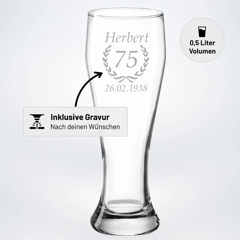 Weizenbierglas 0,5 Liter mit Gravur zum Geburtstag