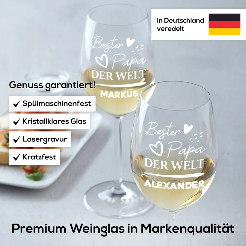 Weinglas 460 ml mit personalisierter Gravur - Bester Papa der Welt