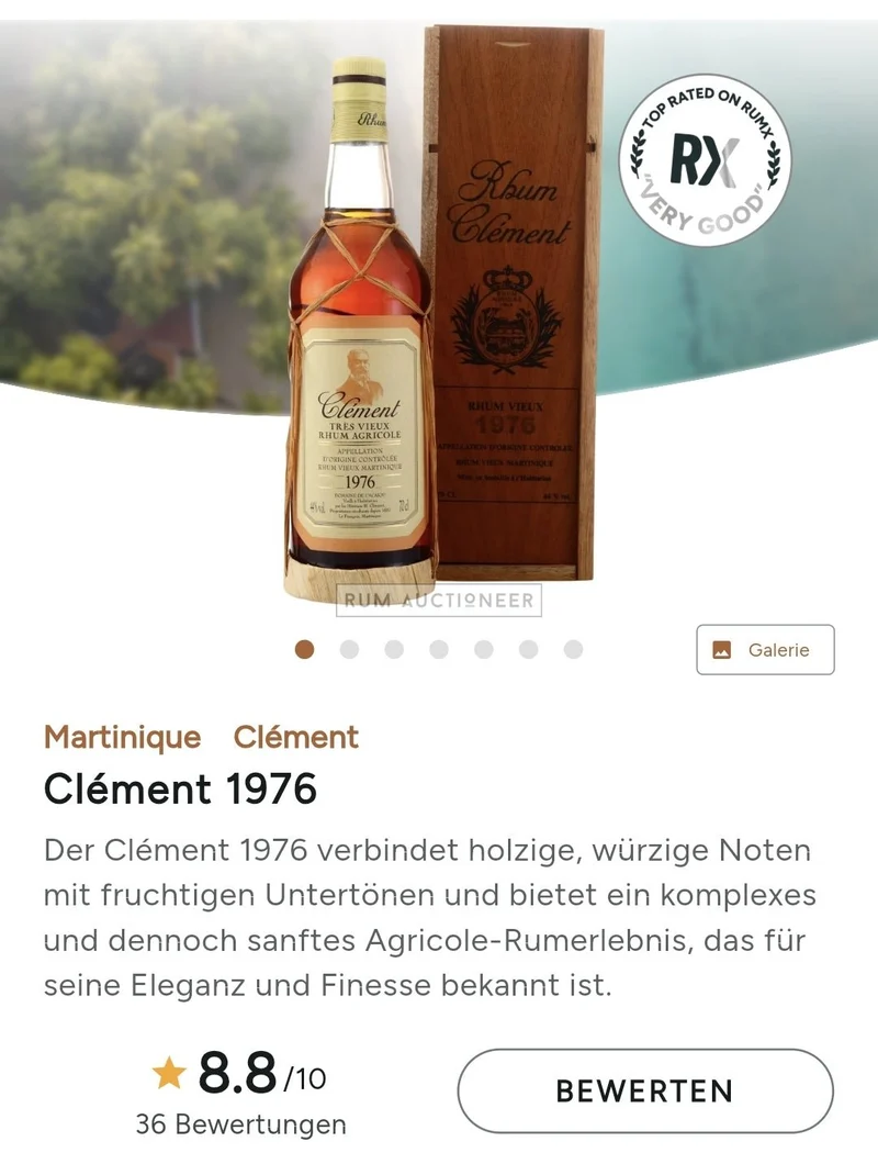x Clement Très Vieux Millésime 1976 44 % vol. 0,7l Rum Martinique Rhum Agricole