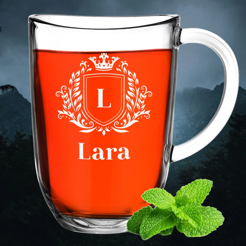 Tee Glastasse groß 380 ml personalisierter Gravur - Motiv Wappen
