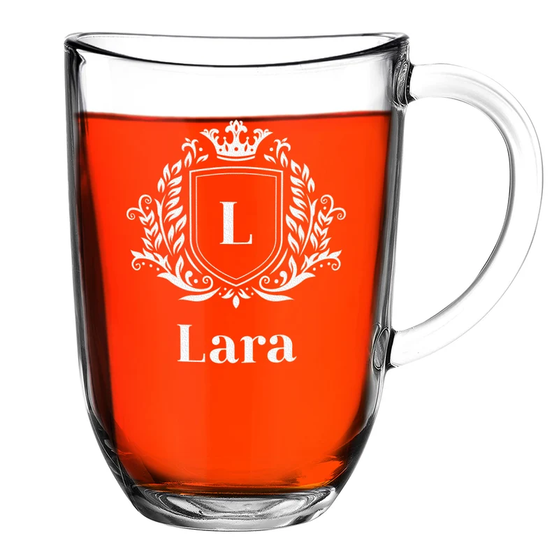Tee Glastasse groß 380 ml personalisierter Gravur - Motiv Wappen