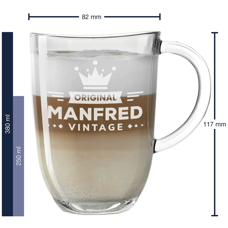 Teebecher aus Glas 380 ml mit Motiv Gravur "Vintage"