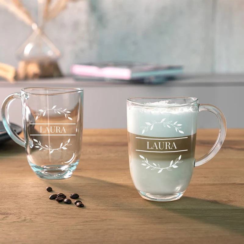 Teeglas 380 ml groß mit personalisierter Gravur - Motiv "Blumenkreis"