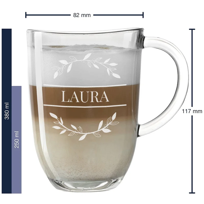 Teeglas 380 ml groß mit personalisierter Gravur - Motiv "Blumenkreis"