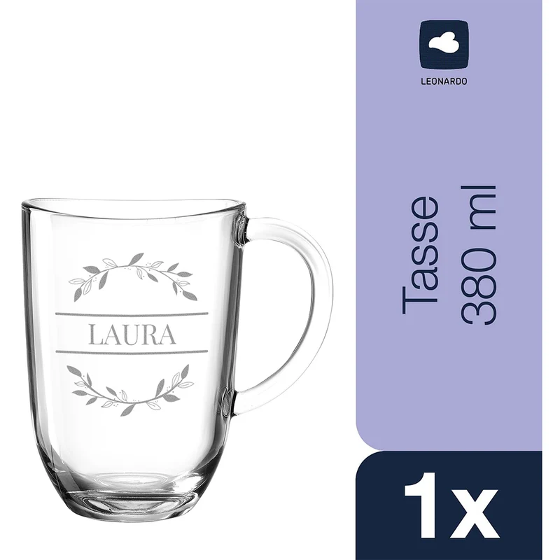 Teeglas 380 ml groß mit personalisierter Gravur - Motiv "Blumenkreis"