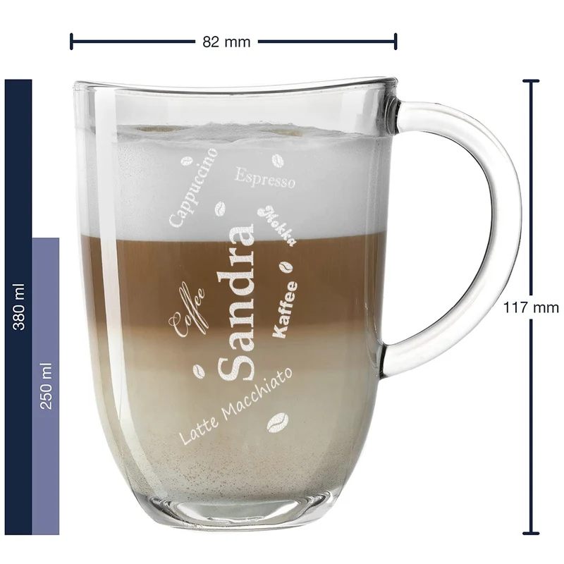Kaffeeglas groß 380 ml mit personalisierter Gravur als Geschenk