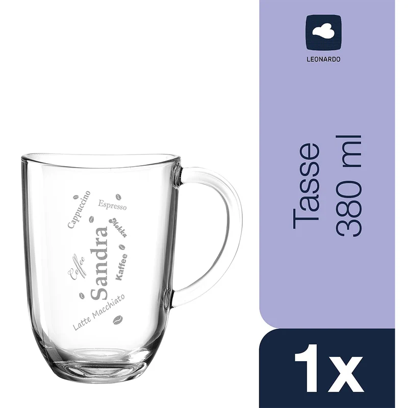 Kaffeeglas groß 380 ml mit personalisierter Gravur als Geschenk