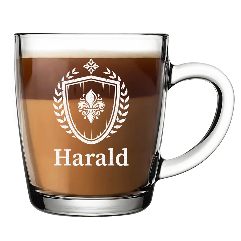 Teeglas modern 340 ml mit personalisierter Gravur - Fleur-de-lis