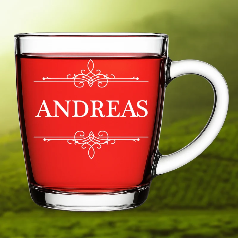 Teetasse aus Glas 340 ml mit personalisierter Gravur - Motiv "Ornament"