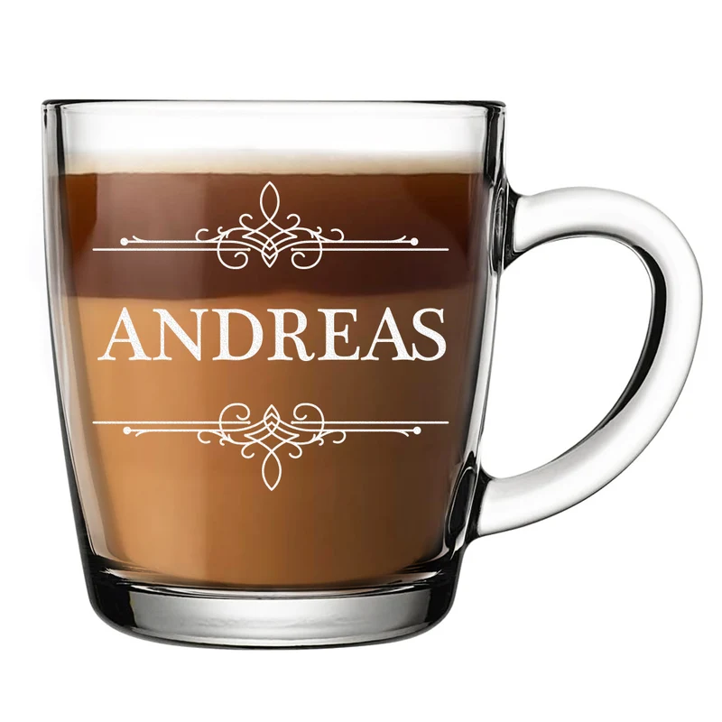 Teetasse aus Glas 340 ml mit personalisierter Gravur - Motiv "Ornament"