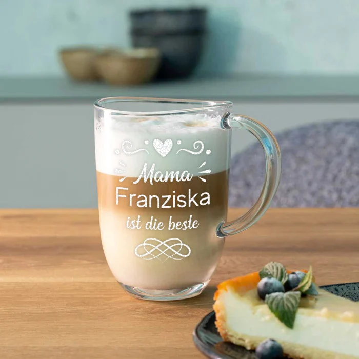 Kaffee Glasbecher 380 ml mit Gravur "Mama ist die beste"
