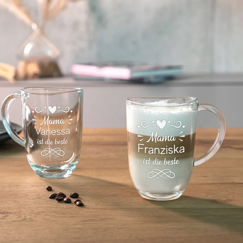 Kaffee Glasbecher 380 ml mit Gravur "Mama ist die beste"
