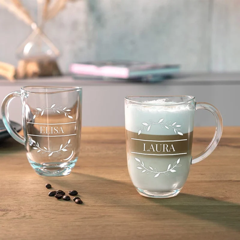 Kaffee Glasbecher 380 ml mit personalisierter Gravur - Motiv Blumenkreis