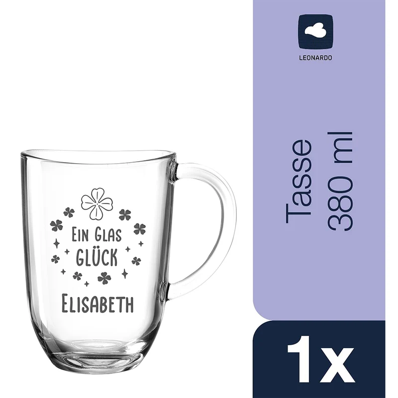 Kaffeeglas Becher 380 ml mit Gravur "Ein Glas Glück"