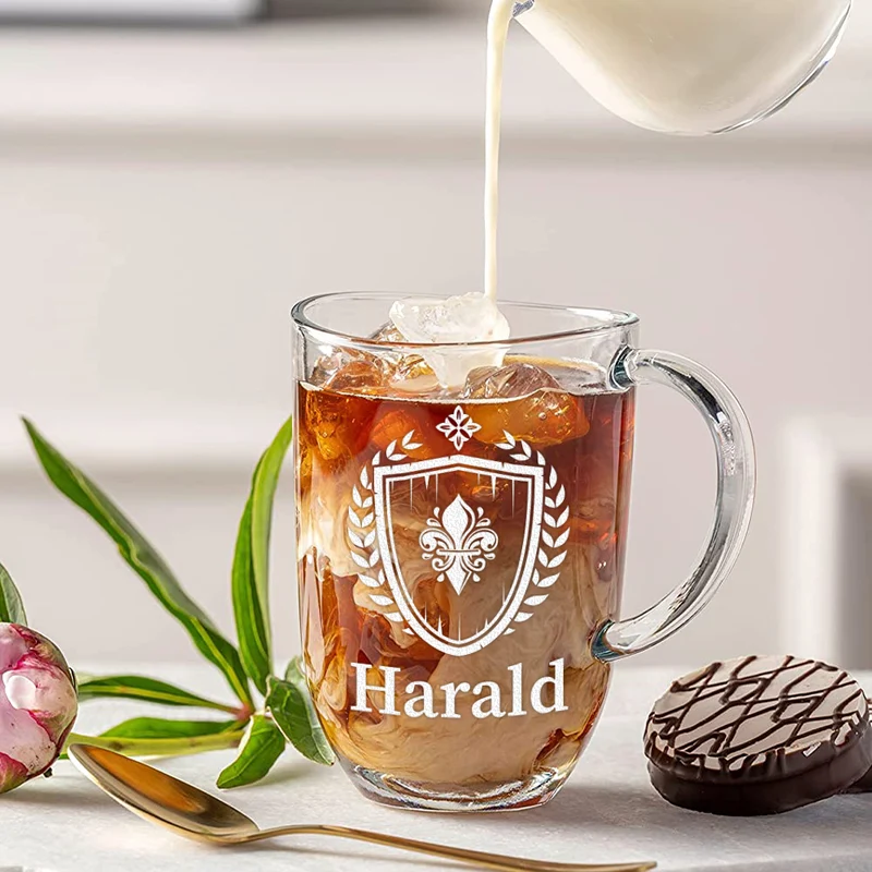 Trinkglas 380 ml für Kaffee & Tee mit Gravur - Motiv Fleur-de-lis