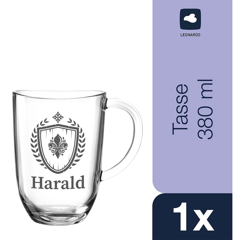 Trinkglas 380 ml für Kaffee & Tee mit Gravur - Motiv Fleur-de-lis