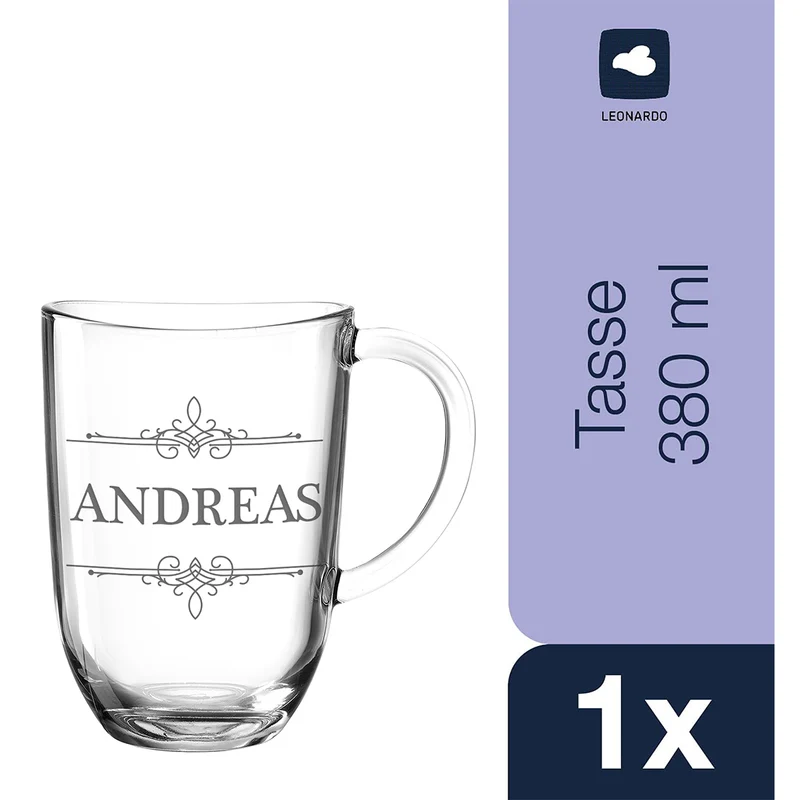 Kaffeetasse aus Glas 380 ml mit Gravur - Motiv Ornament