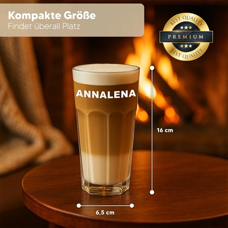 Kaffeebecher 480 ml aus Glas mit personalisierter Gravur - mit Namen