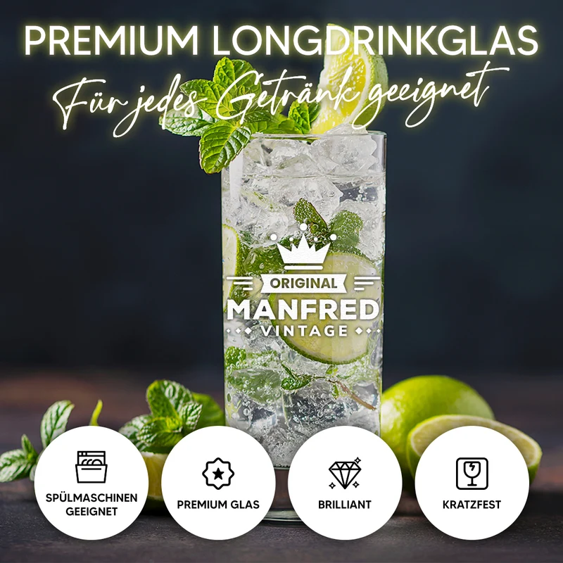 Trinkglas 485 ml für Cocktails & Drinks mit personalisierter Gravur