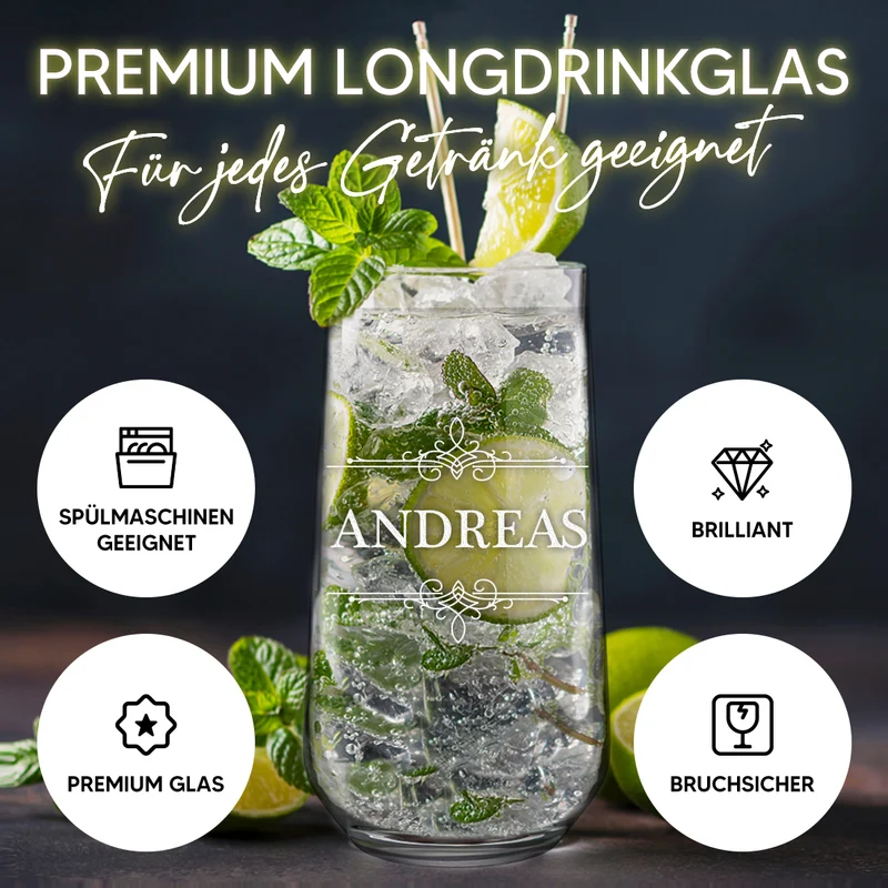 Longdrink Glas 470 ml für Cocktails mit Gravur - Motiv Ornament